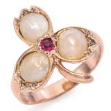 Victorian Yellow Gold Pearl and Ruby Clover Ring