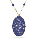 Vintage Yellow Gold Carved Sodalite Floral Motif Necklace