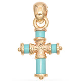 14K Yellow Gold Turquoise Cross Pendant