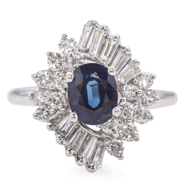 Vintage 14K White Gold 0.86 Ct. Sapphire and Diamond Halo Ring