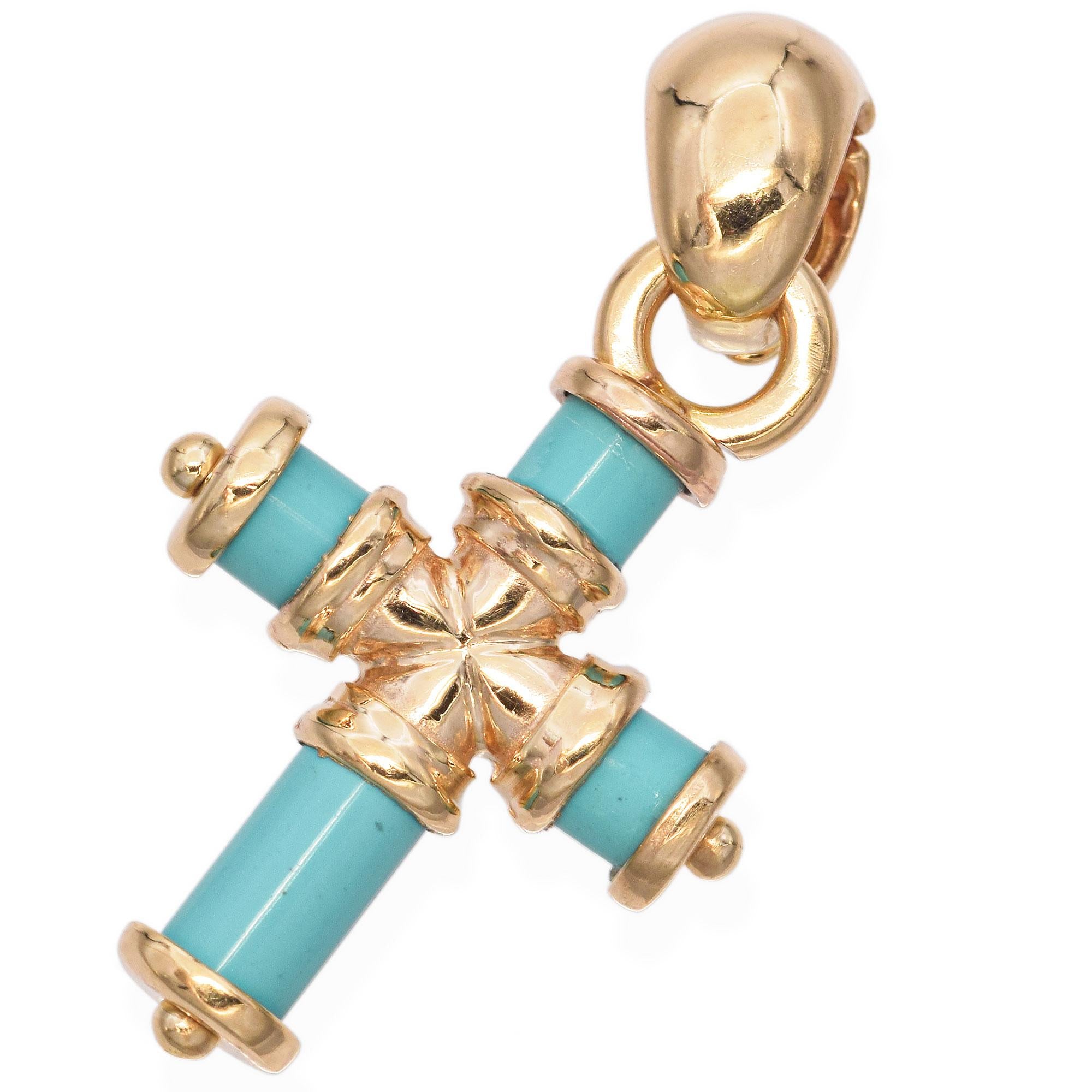 14K Yellow Gold Turquoise Cross Pendant