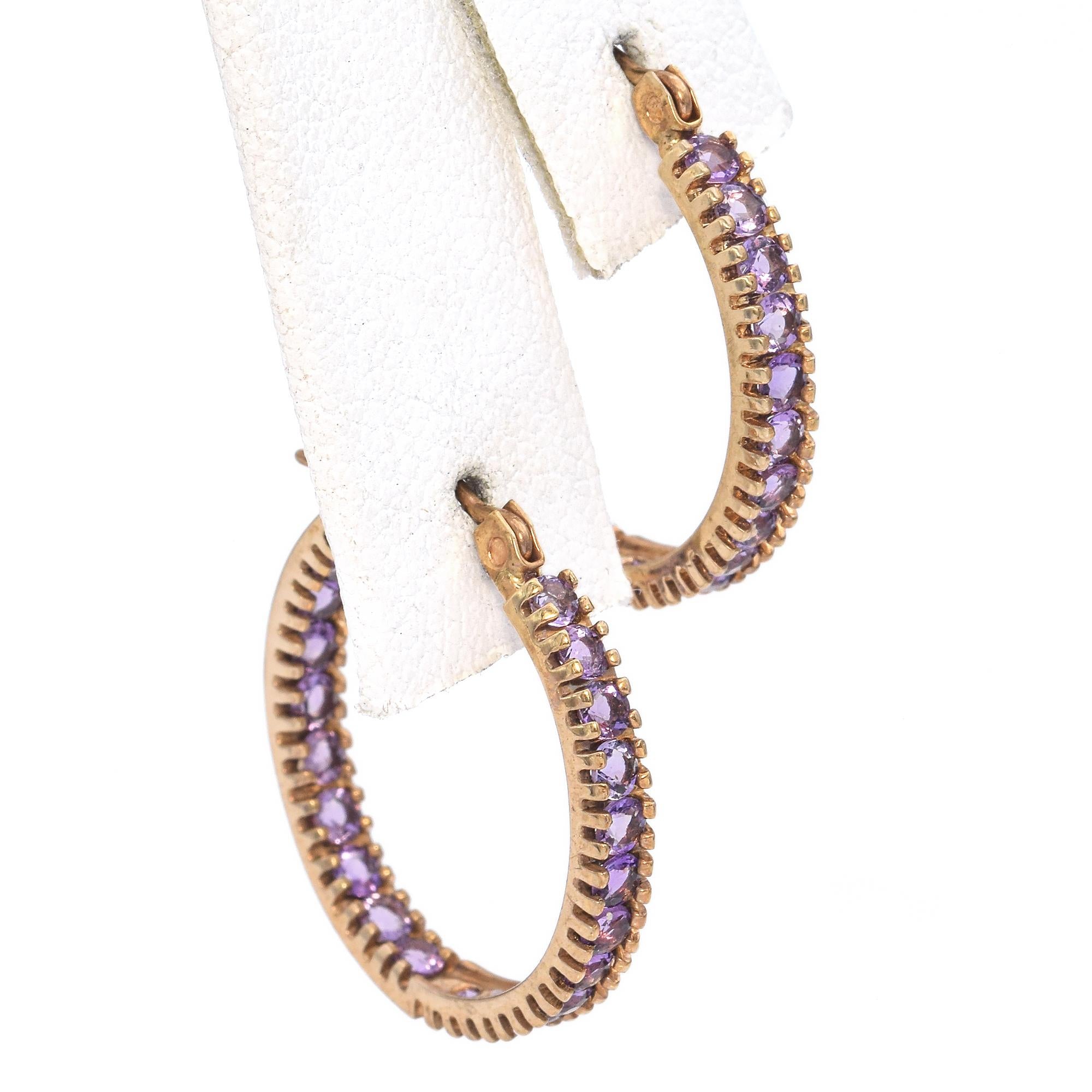 10K Yellow Gold 0.86 TCW Amethyst Double-Sided Hoops