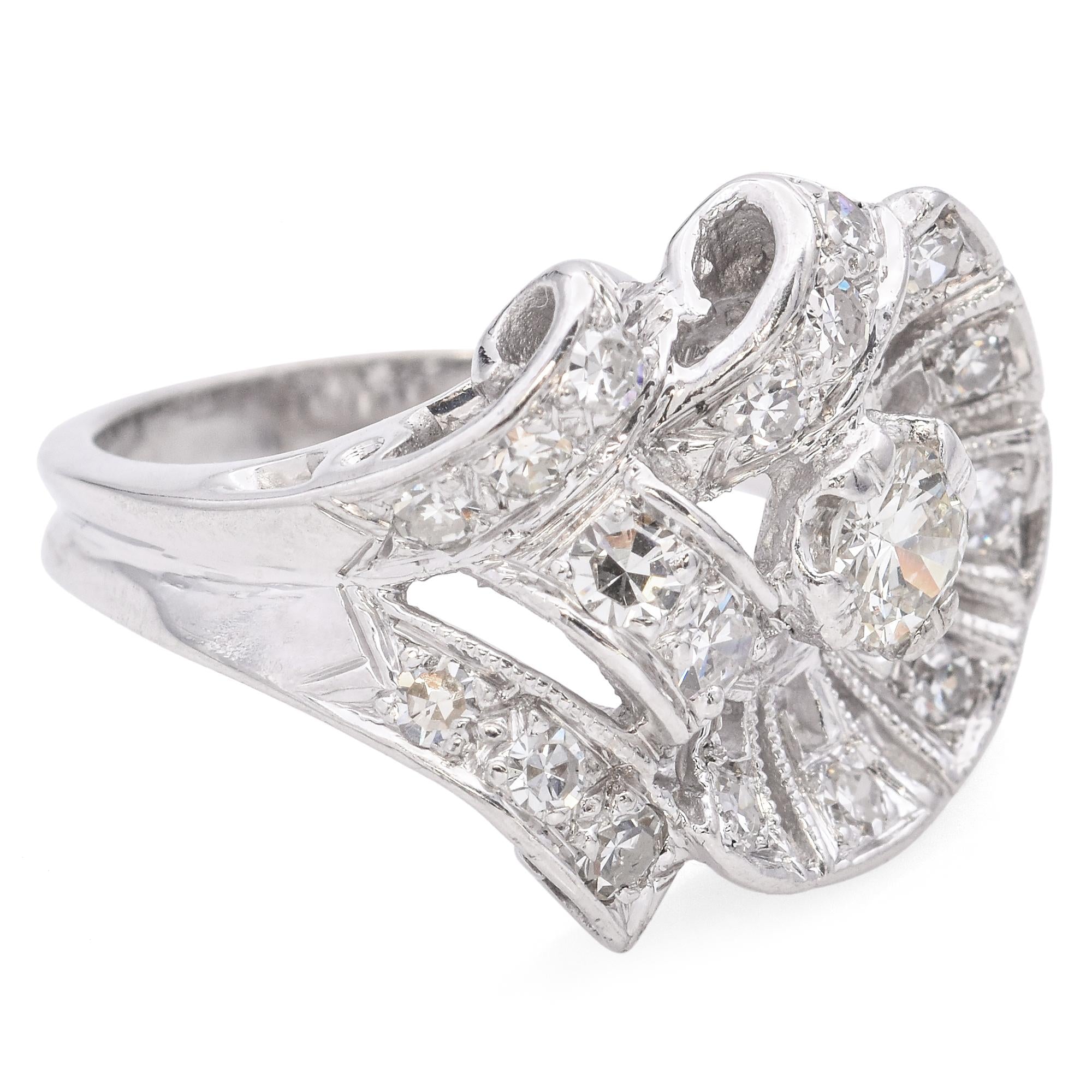 Retro 14k White Gold Diamond Cocktail Ring