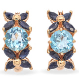 14K Yellow Gold 2.0 TCW Topaz with Sapphire Floral Motif Hoop Earrings