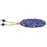 Vintage Yellow Gold Carved Sodalite Floral Motif Necklace