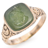 Antique 10K Yellow Gold 2 Ct Jade Carved Intaglio Ring