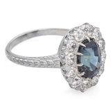 Antique 18k White Gold No Heat 2.4ct Blue Sapphire Diamond Halo Ring GIA