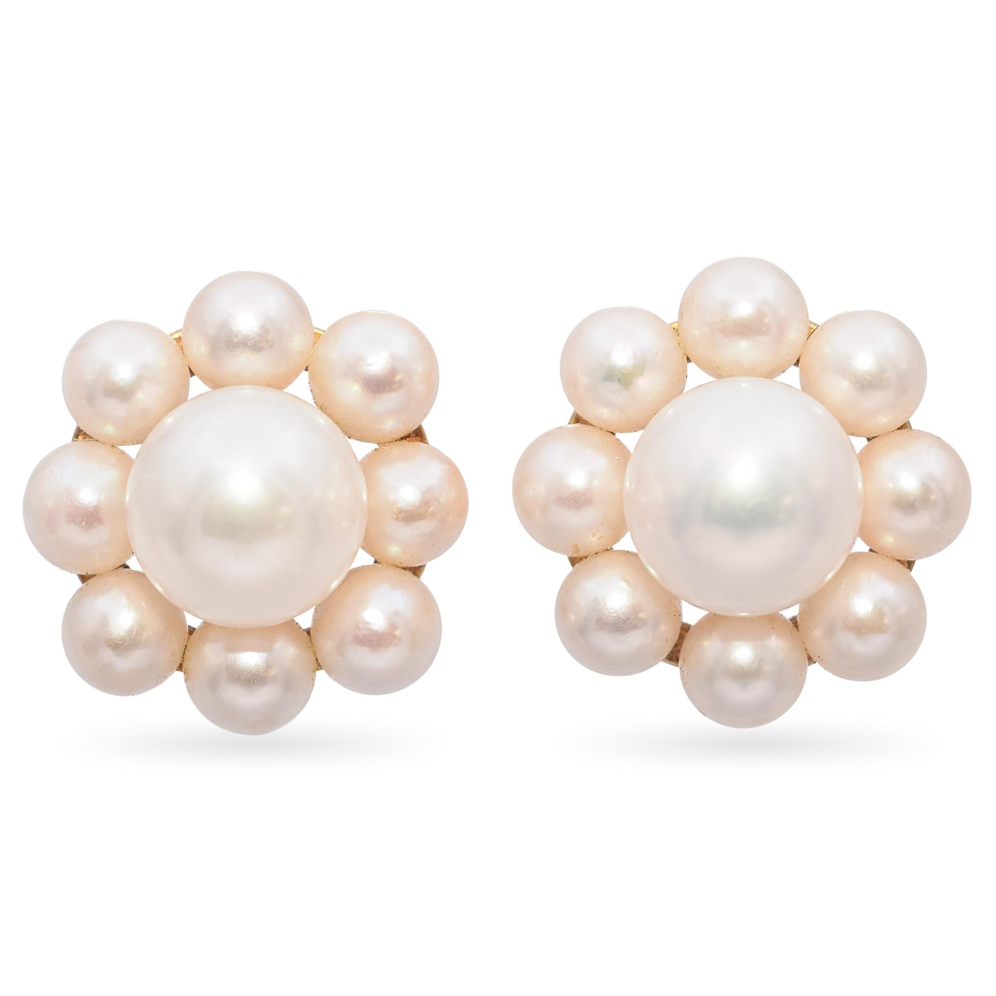 14K Yellow Gold Cultured Pearl Halo Jacket Stud Earrings