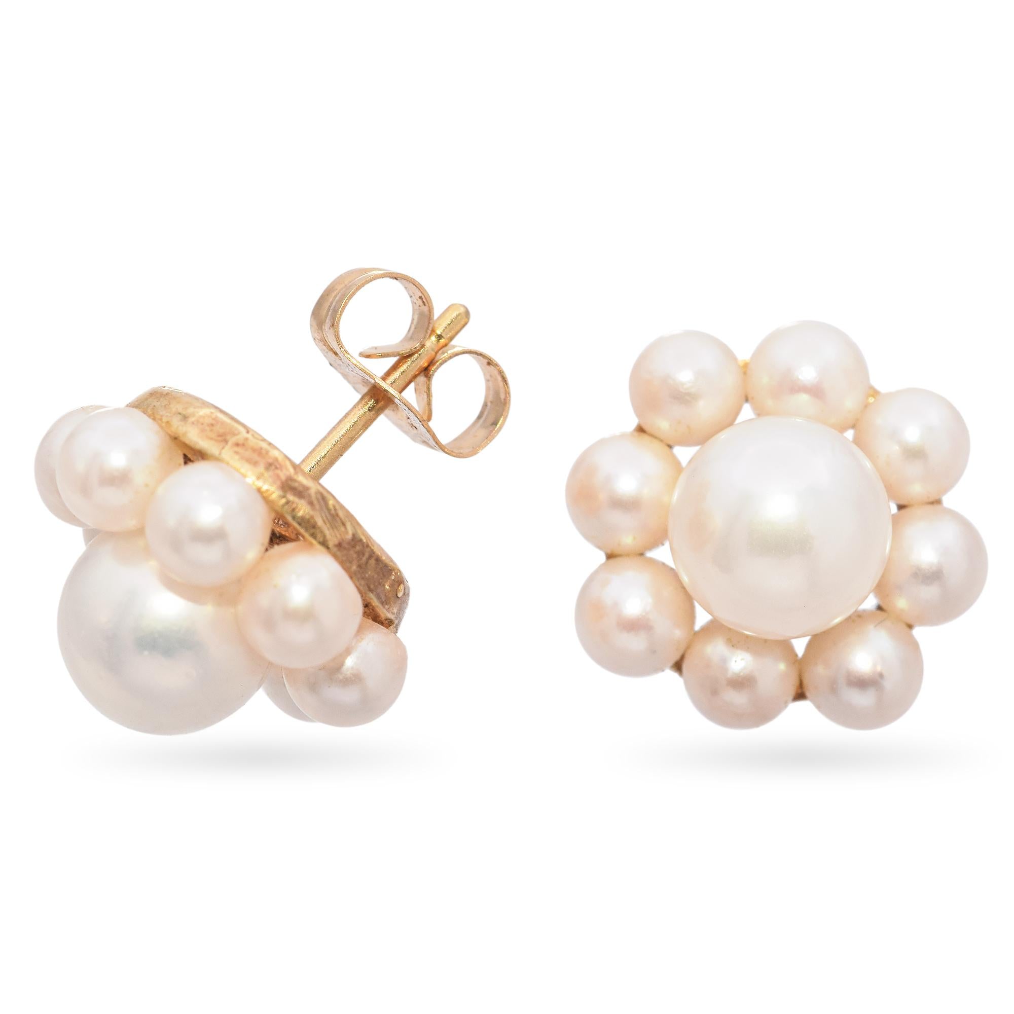 14K Yellow Gold Cultured Pearl Halo Jacket Stud Earrings