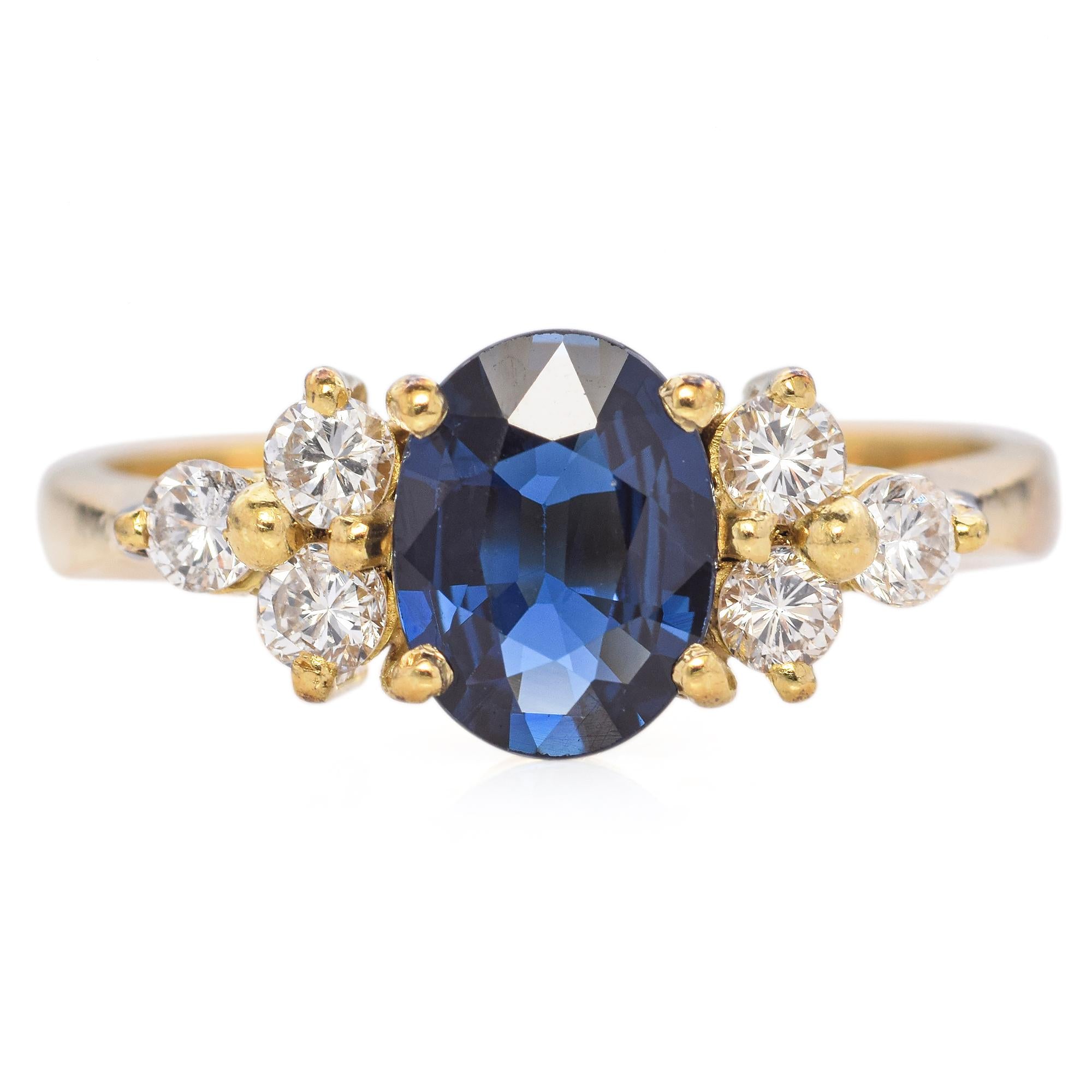 18K Yellow Gold 0.81 Ct. Oval Sapphire and Diamond Ring