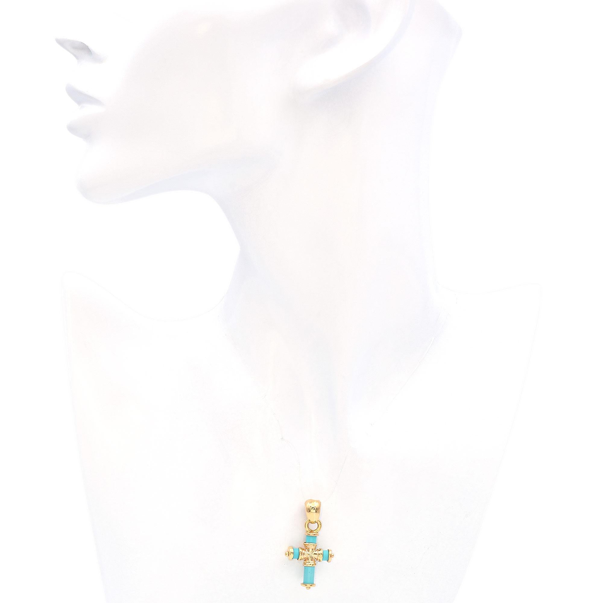 14K Yellow Gold Turquoise Cross Pendant