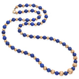 Vintage Yellow Gold Lapis Lazuli Beaded Long Strand Necklace