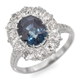 Antique 18k White Gold No Heat 2.4ct Blue Sapphire Diamond Halo Ring GIA