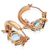 14K Yellow Gold 2.0 TCW Topaz with Sapphire Floral Motif Hoop Earrings