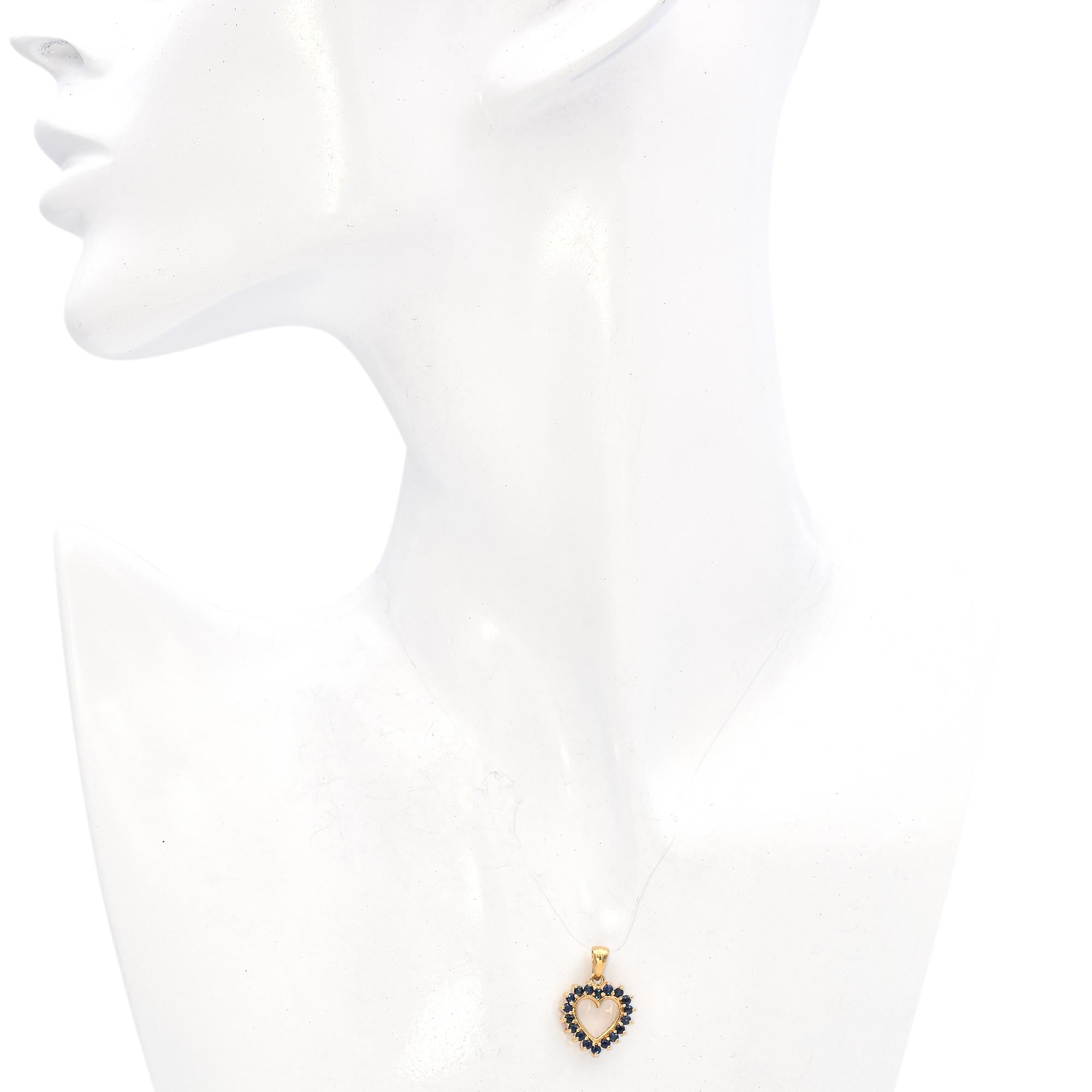 14K Yellow Gold Open Heart Diamond and Sapphire Reversible Pendant