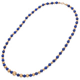 Vintage Yellow Gold Lapis Lazuli Beaded Long Strand Necklace