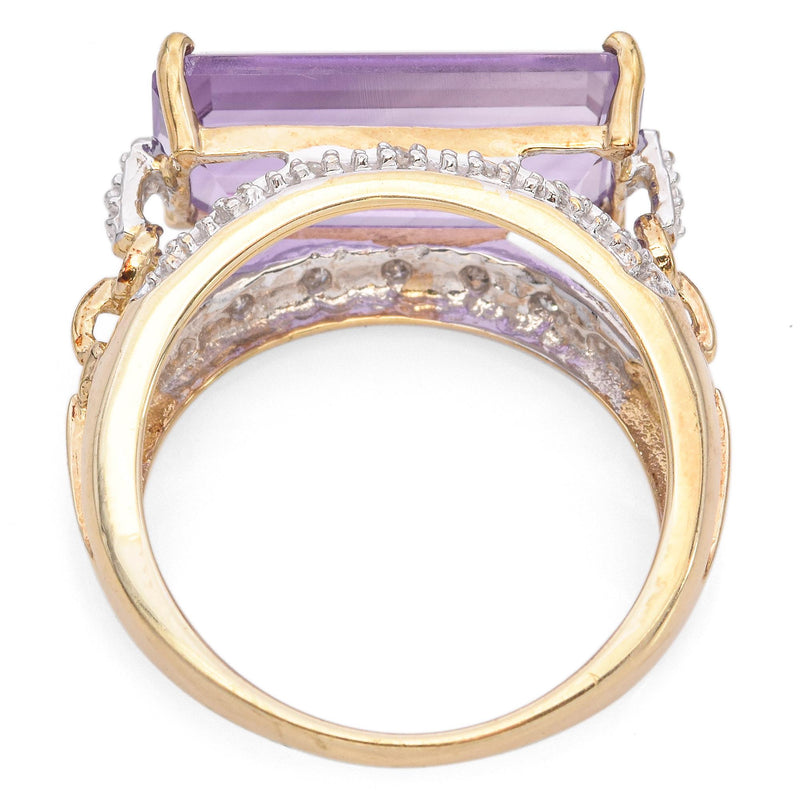 Yellow Gold Baguette Cut Amethyst Geometric Ring