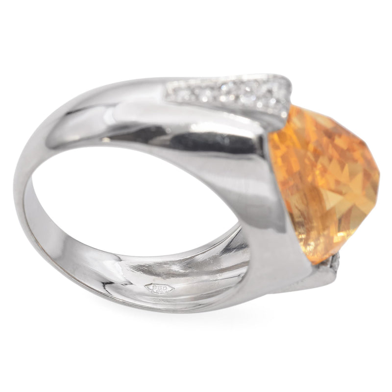 Platinum Fancy Cut Oval 6.70 Ct. Citrine and Accent Diamond Ring