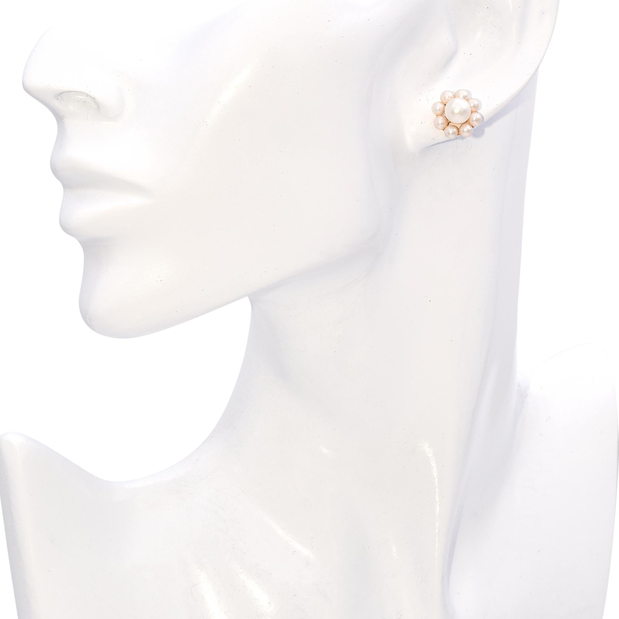 14K Yellow Gold Cultured Pearl Halo Jacket Stud Earrings