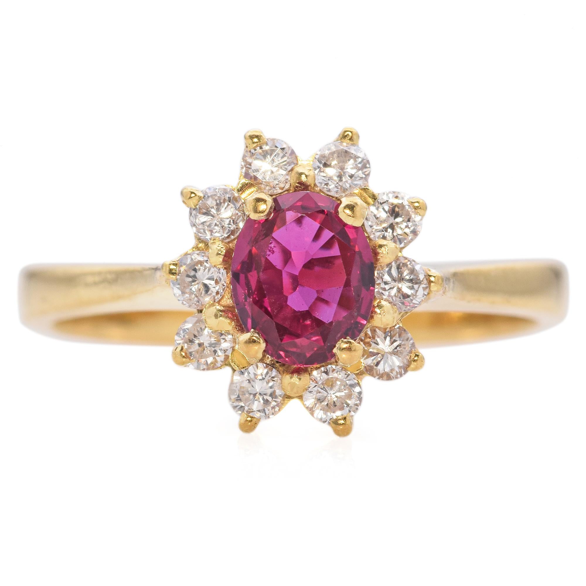 18K Yellow Gold 0.37 Ct. Ruby Diamond Halo Ring