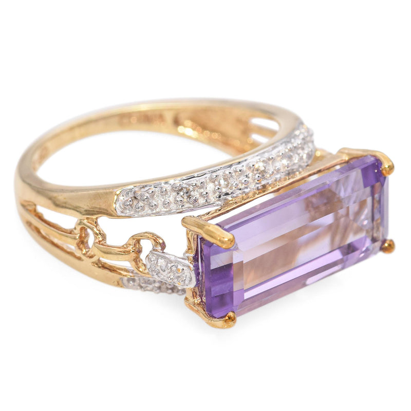 Yellow Gold Baguette Cut Amethyst Geometric Ring