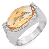 Platinum Fancy Cut Oval 6.70 Ct. Citrine and Accent Diamond Ring