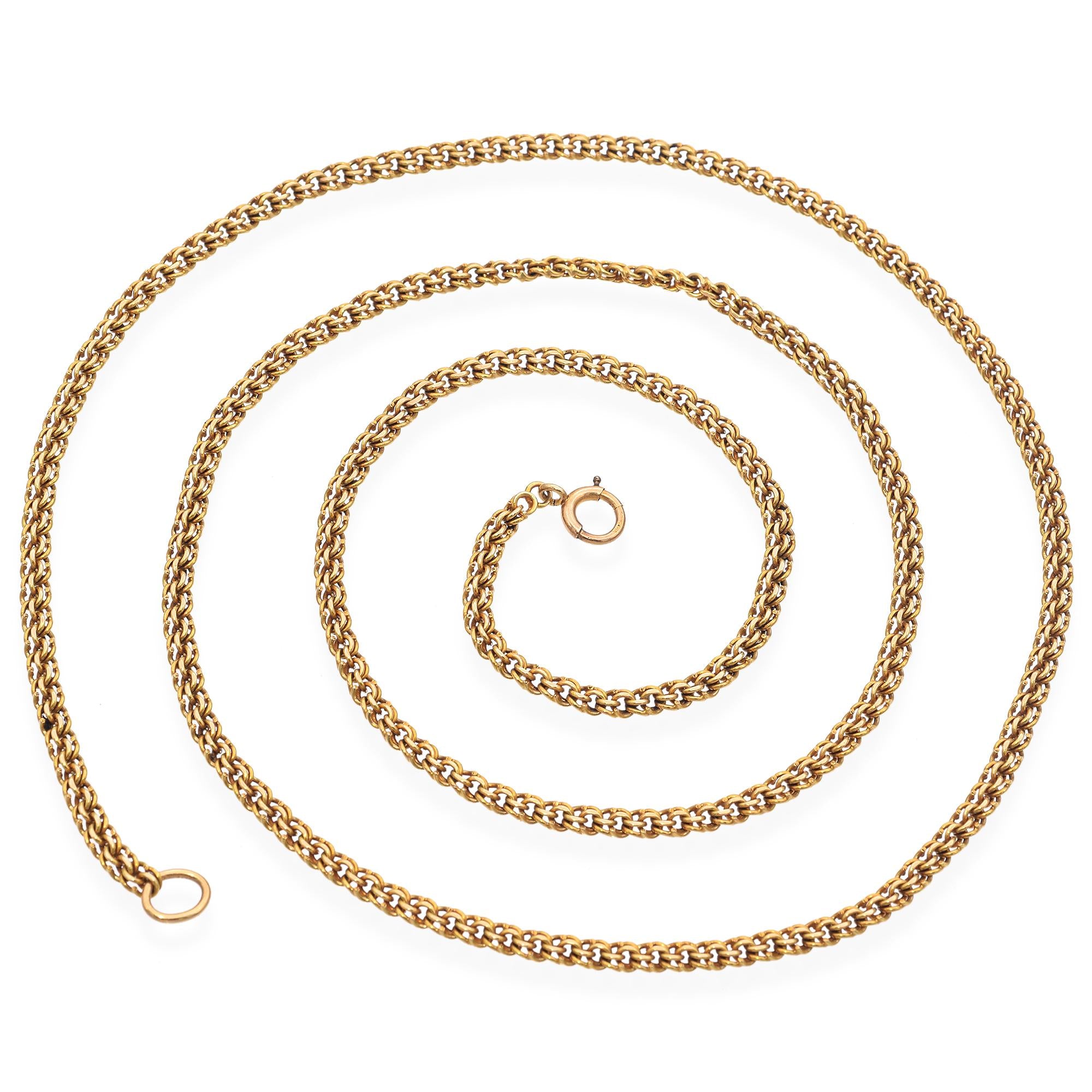 Antique 15K Yellow Gold Long Link Watch Chain Necklace