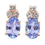 14K Yellow Gold Oval  0.76 TCW Tanzanite and Diamond Accent Stud Earrings