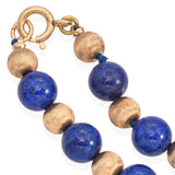 Vintage Yellow Gold Lapis Lazuli Beaded Long Strand Necklace