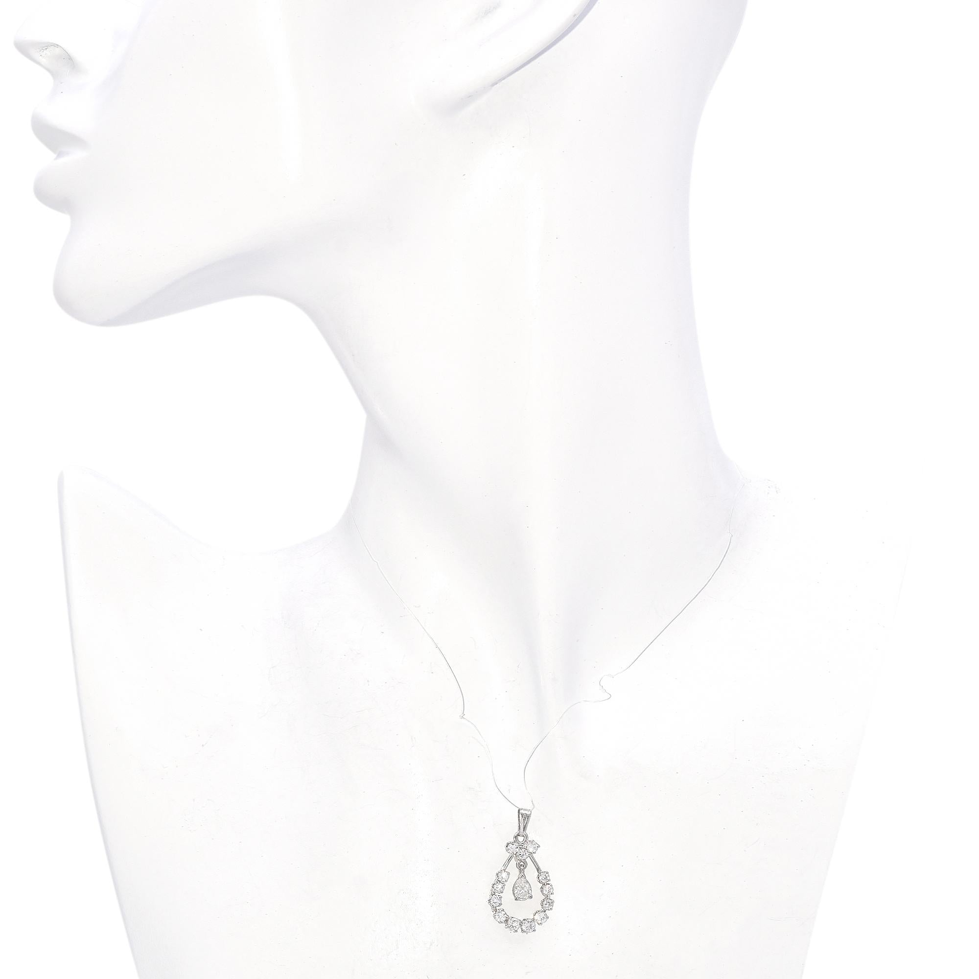 14K White Gold 0.83 TCW Round Diamond with Swinging Pear Diamond Pendant