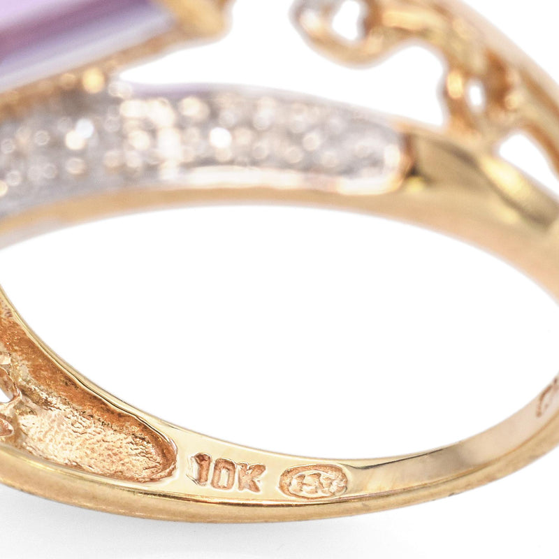 Yellow Gold Baguette Cut Amethyst Geometric Ring