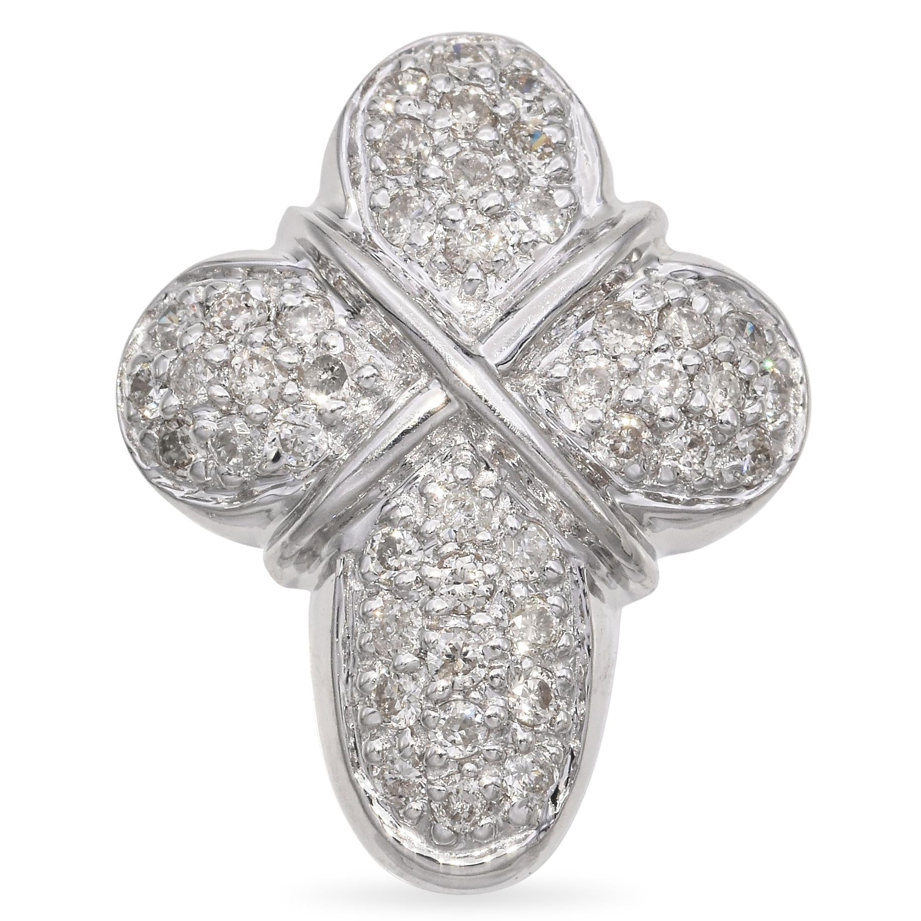 14K White Gold Pavé 0.69 TCW Diamond Cross Slider Pendant