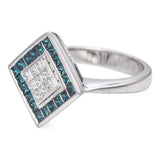 18K White Gold Blue and White Invisible Set 1.01 TCW Diamond Geometric Ring