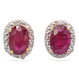 14K Yellow Gold Oval Halo 0.96 TCW Ruby and Diamond Stud Earrings