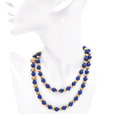 Vintage Yellow Gold Lapis Lazuli Beaded Long Strand Necklace