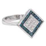 18K White Gold Blue and White Invisible Set 1.01 TCW Diamond Geometric Ring