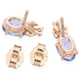 14K Yellow Gold Oval  0.76 TCW Tanzanite and Diamond Accent Stud Earrings