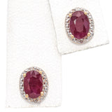 14K Yellow Gold Oval Halo 0.96 TCW Ruby and Diamond Stud Earrings