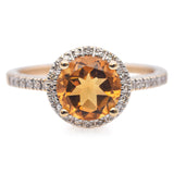 14K Yellow Gold 1.03 Citrine and Diamond Halo Ring