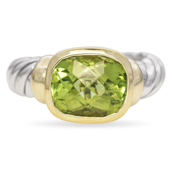 David Yurman Albion Sterling Silver & 14K Yellow Gold Peridot Cable Ring