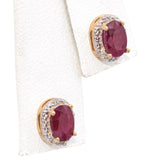 14K Yellow Gold Oval Halo 0.96 TCW Ruby and Diamond Stud Earrings