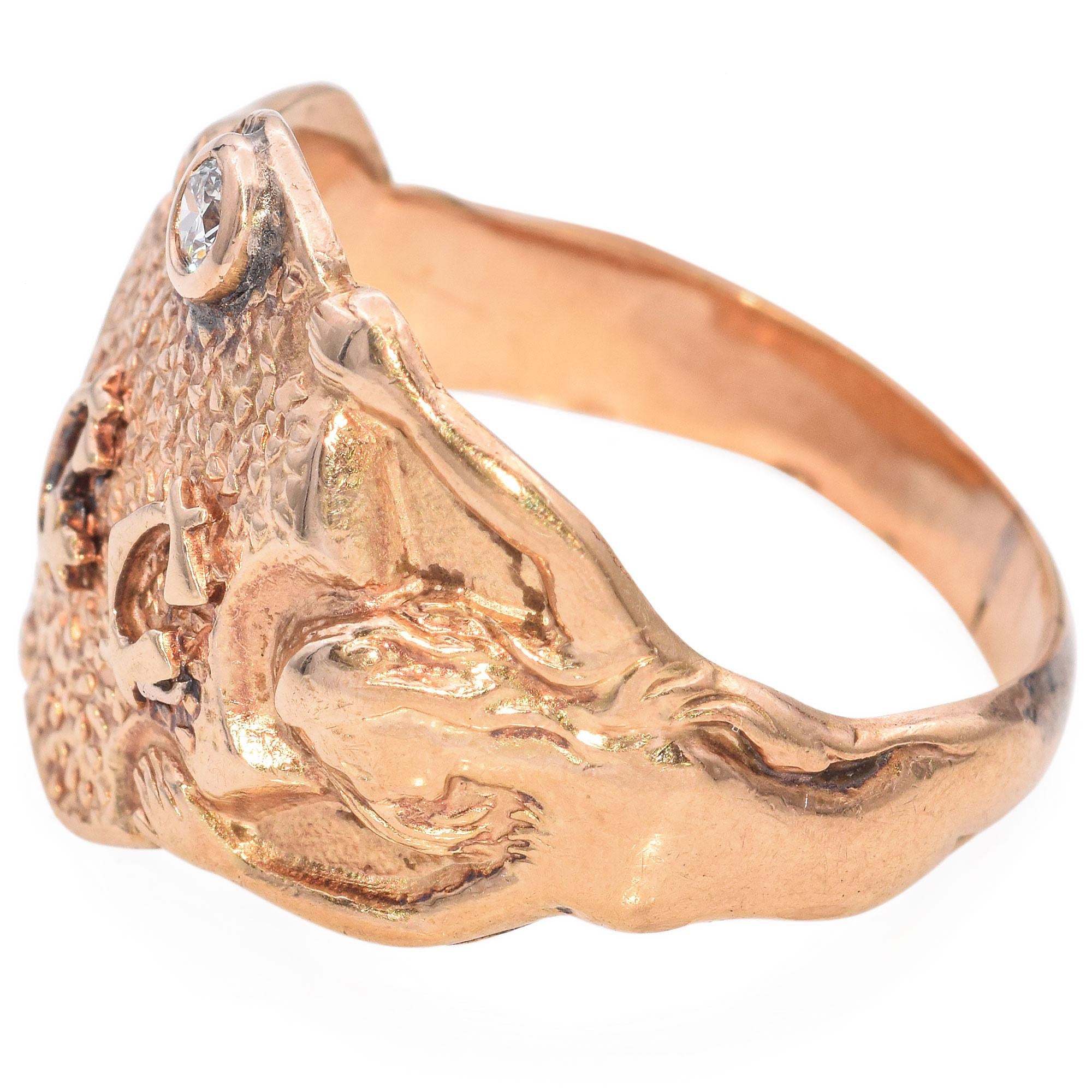 Antique 14K Yellow Gold Diamond Mermaid Ring