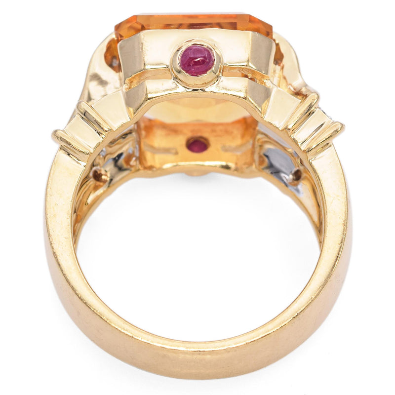 Yellow Gold Citrine and Diamond Retro Cocktail Ring