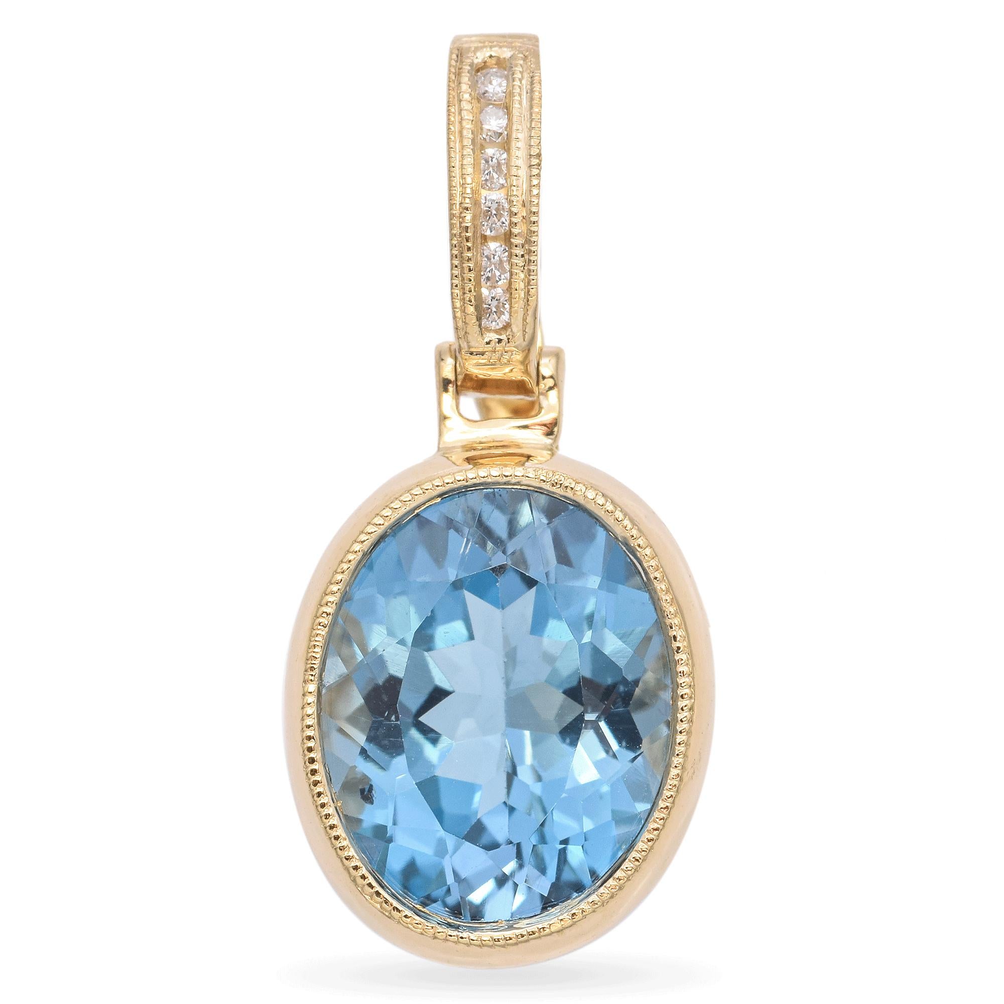 14K Yellow Gold 4.67 Ct. Oval Topaz and Accent Diamond Bale Filigree Pendant