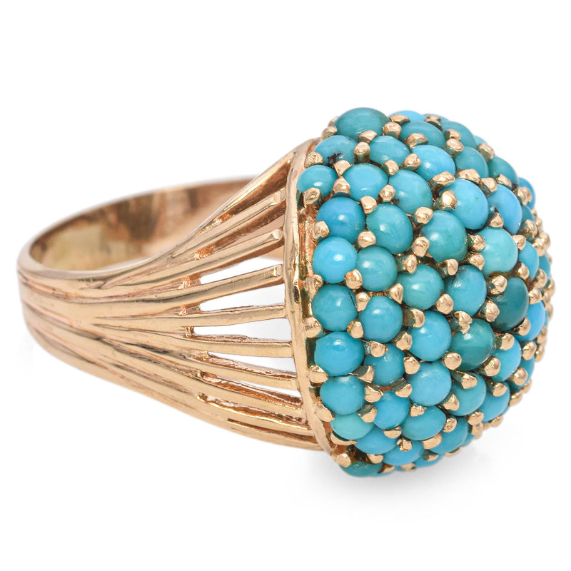 Vintage Yellow Gold Turquoise Cluster Dome Ring