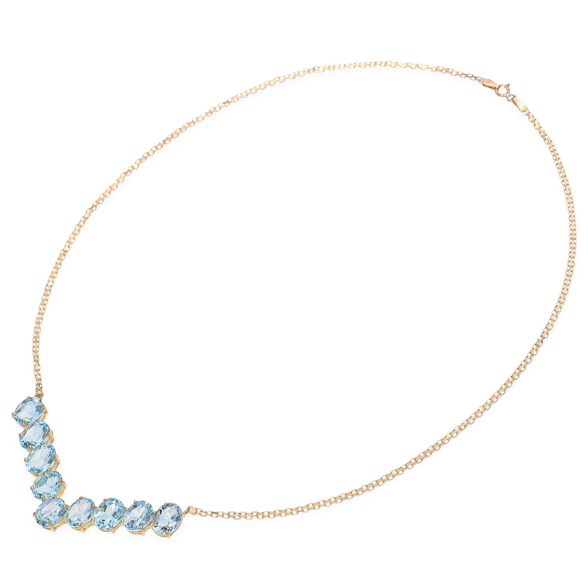 10K Yellow Gold 21.42 TCW Blue Topaz Necklace