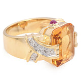 Yellow Gold Citrine and Diamond Retro Cocktail Ring