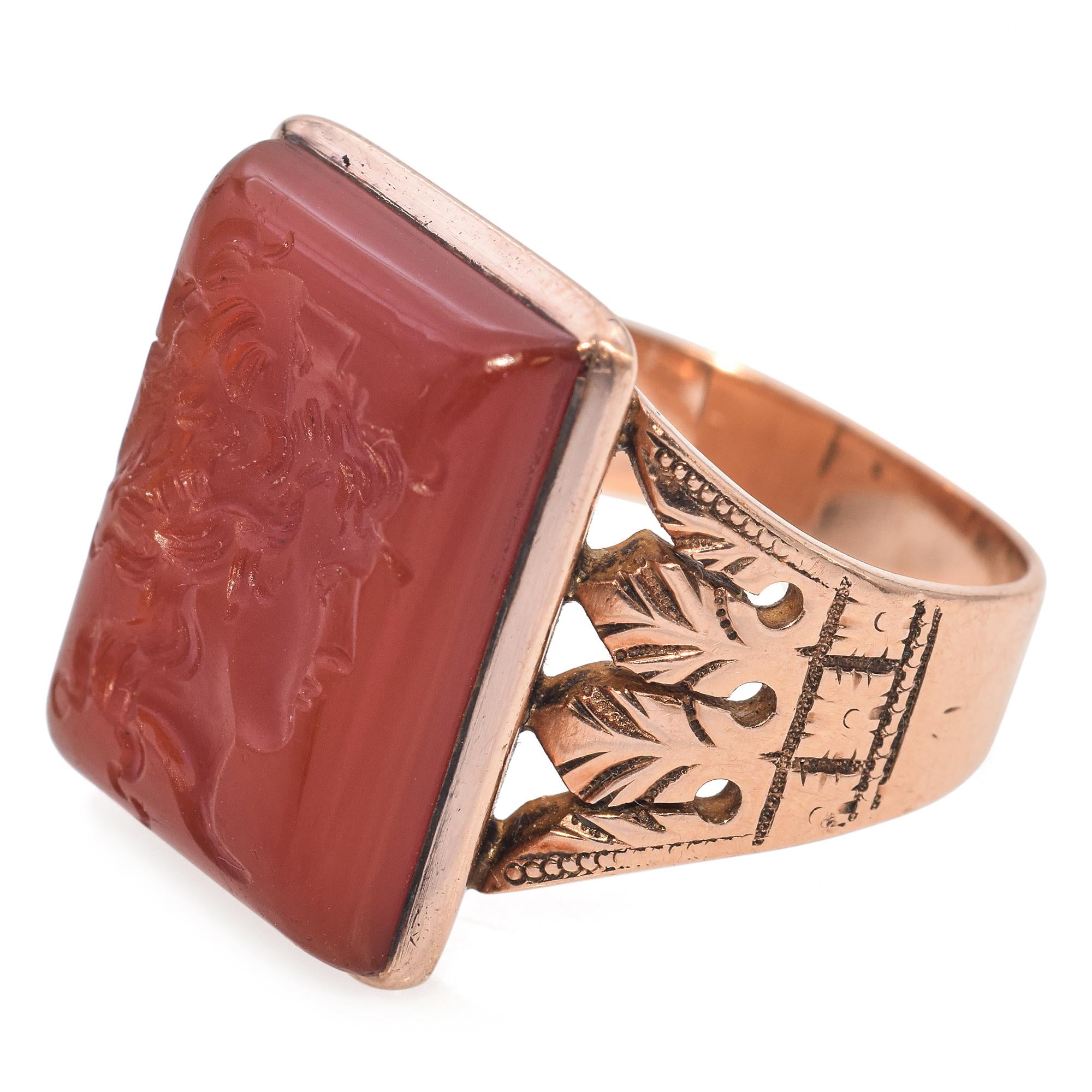 Antique Victorian Yellow Gold Carnelian Intaglio Signet Ring