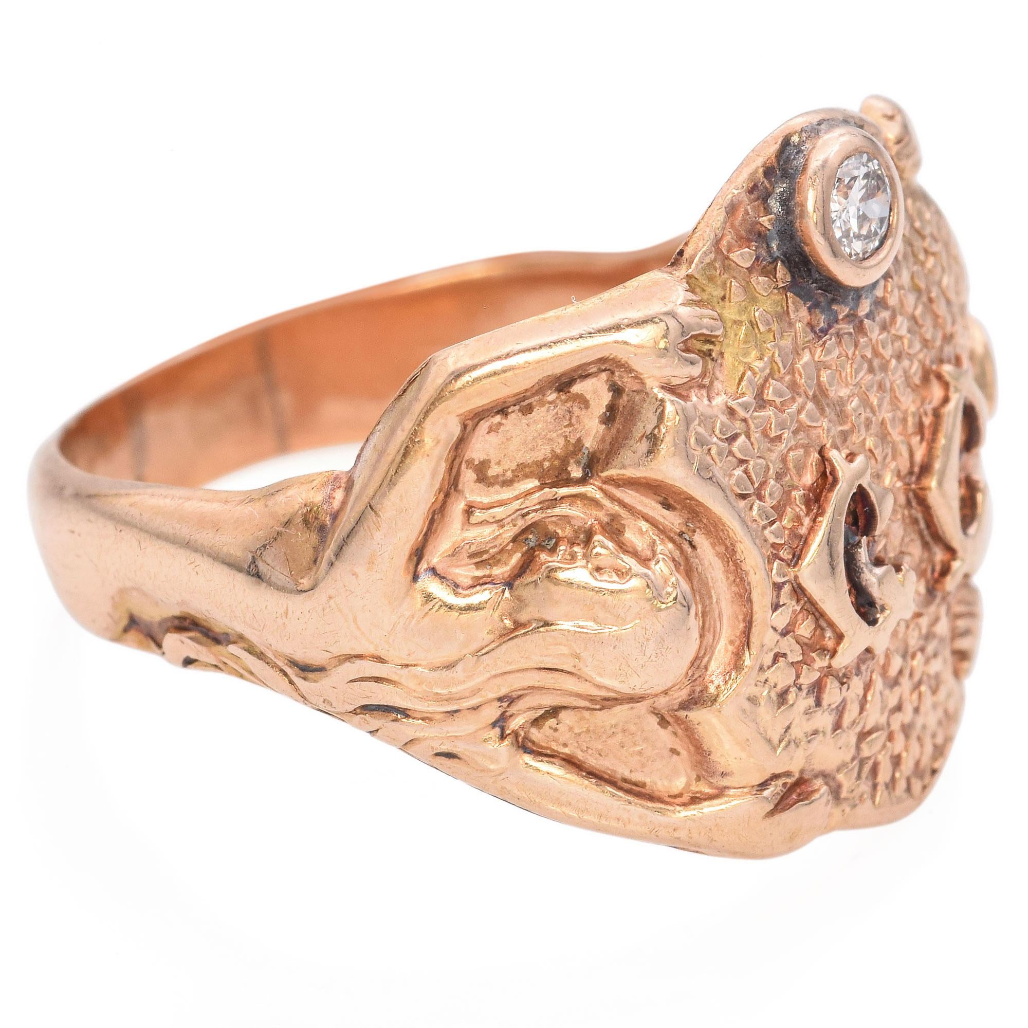 Antique 14K Yellow Gold Diamond Mermaid Ring