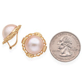 14K Yellow Gold Mabé Pearl Omega Back Clip On Earrings